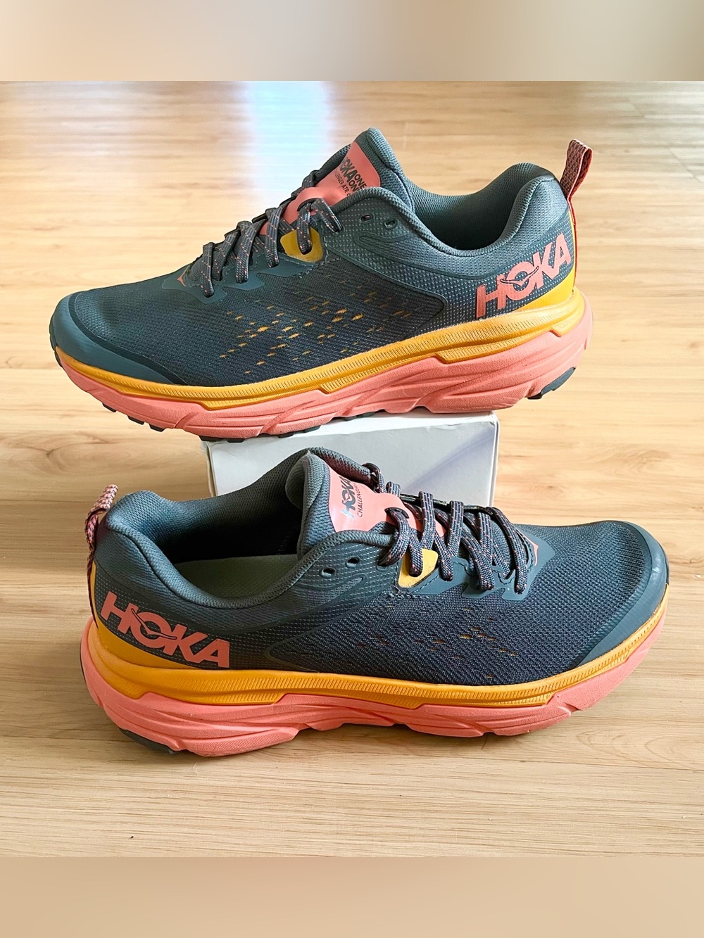 Hoka Women's Teal Yellow Pink Trail Sneakers